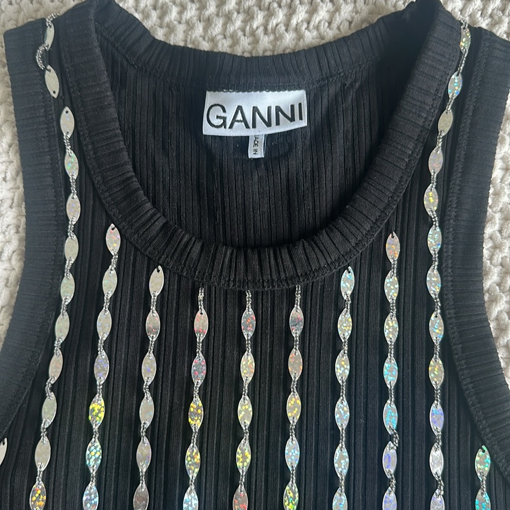 Ganni Black Sequin Ribbed Tank - Picture 2 of 3